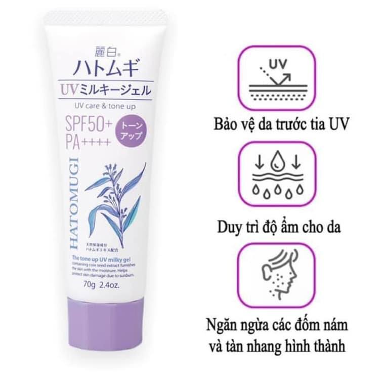 Kem Chống Nắng Nâng Tone Dưỡng Ẩm, Trắng Da Hatomugi Chiết Xuất Hạt Ý Dĩ Nội Địa Nhật 70g - SAKUKO