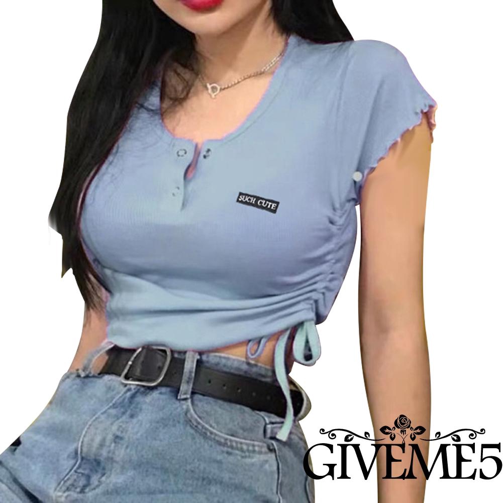 Áo phối nút thiết kế dây rút ôm dáng thời trang cho nữ