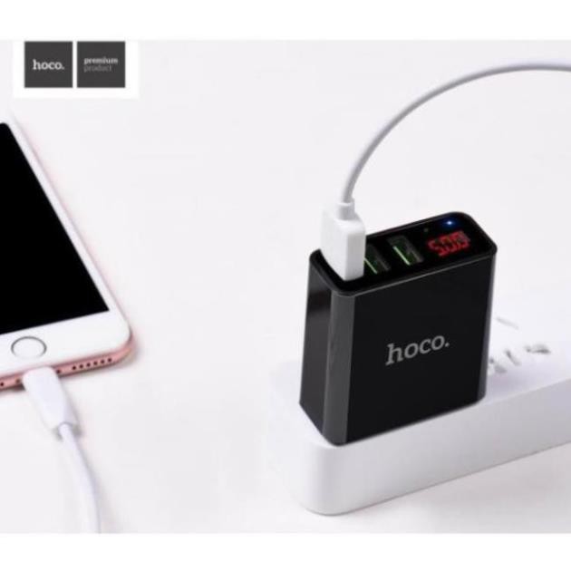 Củ sạc 3 cổng USB Hoco C15 có màn LED hiển thị đo dòng - Hàng Chính Hãng - Ổn định dòng cho Iphone/iPad/Android