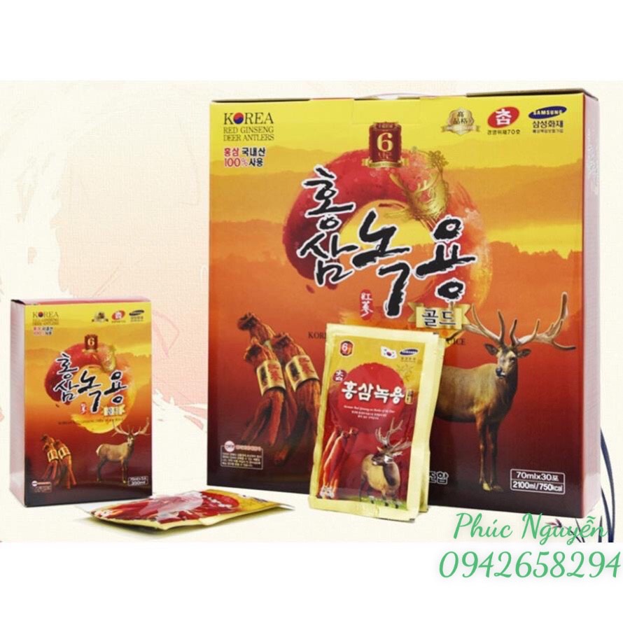 Nước Hồng Sâm Nhung Hươu Kanghwa Hàn Quốc Hộp 30 gói x 70ml, Điều hoà huyết áp giúp ăn ngon, ngủ ngon tăng cường sinh lý