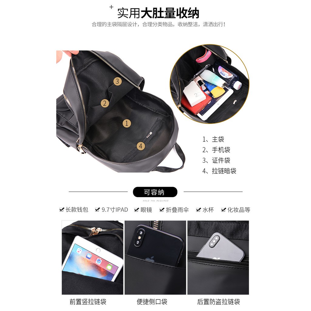 Ba lô nữ cao cấp chống thấm nước mạ khóa vàng