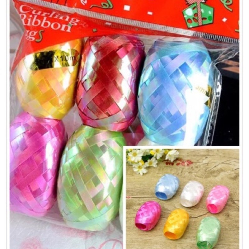 Set 6 cuộn dây ruy băng lấp lánh đa năng dùng trang trí tiệc