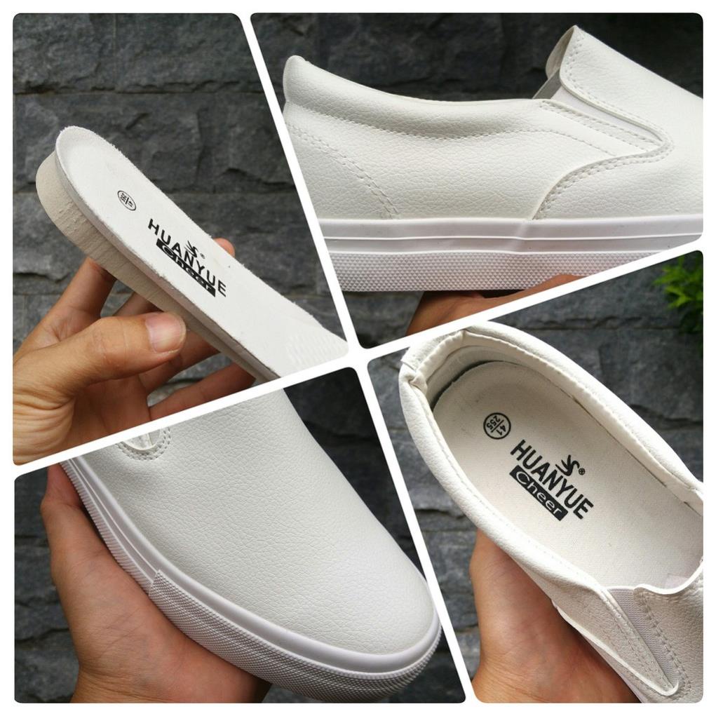 ℘ Slip on da nam - Giày lười da nam - Chất liệu da PU màu trắng full và đen đế trắng - Mã SP A568 ℘