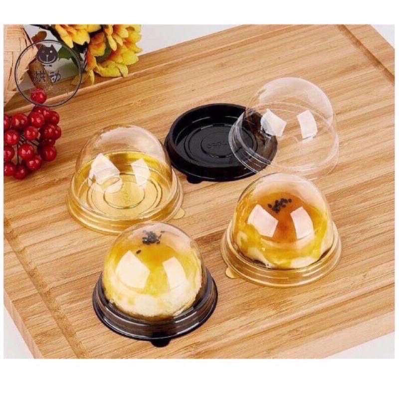 Set 10 hộp nhựa nắp cầu đựng bánh trung thu, bánh trứng 50-75g