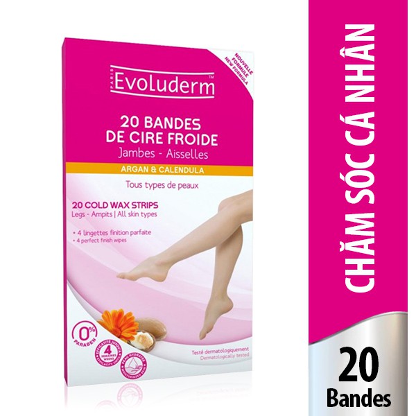 Miếng Wax Lạnh Tẩy Lông Chứa Bơ Hạt Mỡ Và Hoa Cúc Evoluderm Cold Wax Strips 20 Miếng | BigBuy360 - bigbuy360.vn