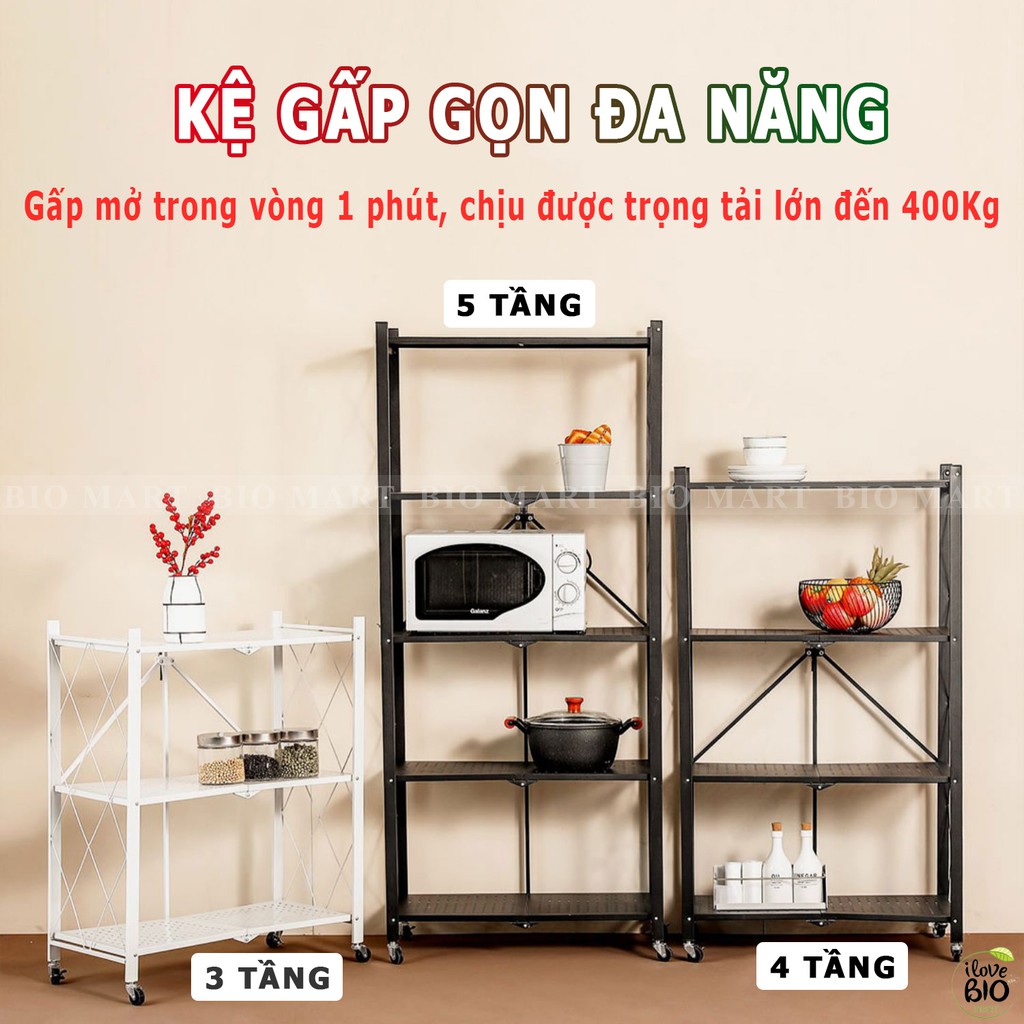 Kệ Để Đồ Đa Năng Kệ Gấp Gọn 3/4/5 Tầng Cho Nhà Bếp, Phòng Ăn, Phòng Tắm - BIO189