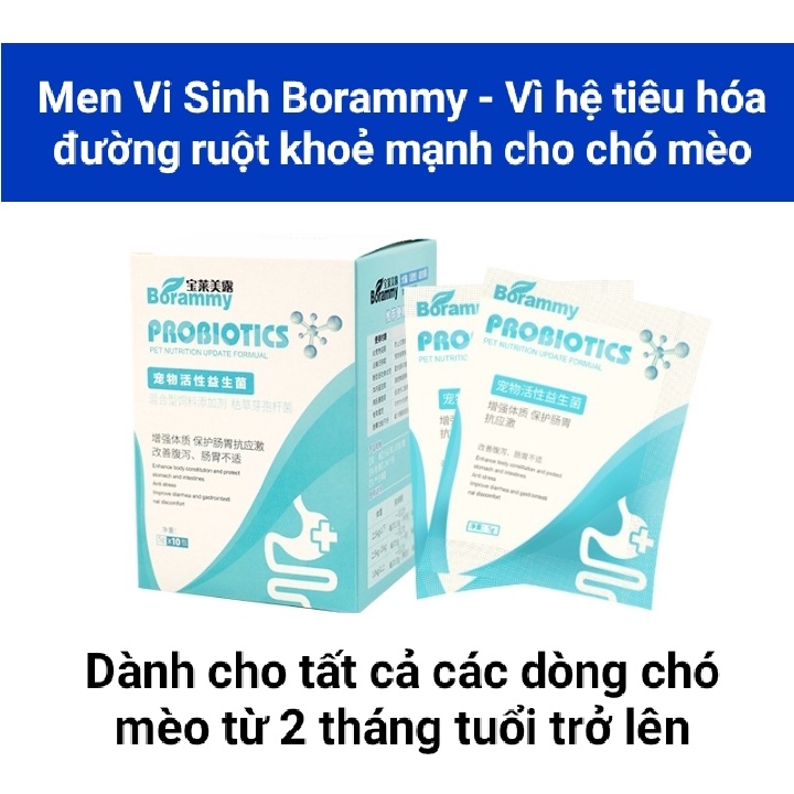 Men vi sinh, Men tiêu hóa cho chó mèo Borammy Probiotics gói 5g - Hàng chuẩn Date Mới