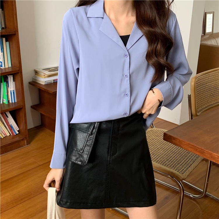 Áo sơ mi nữ trắng cổ vest cổ ve form rộng tay dài trẻ trung thanh lịch phong cách hàn quốc chất lụa mịn mát-VUD02