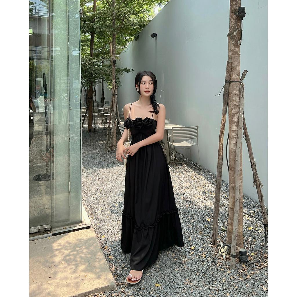 BBSTORE'S Đầm Maxi Hai Dây Đi Biển Nhún Bèo Kết Hoa Trước Ngực -D1903