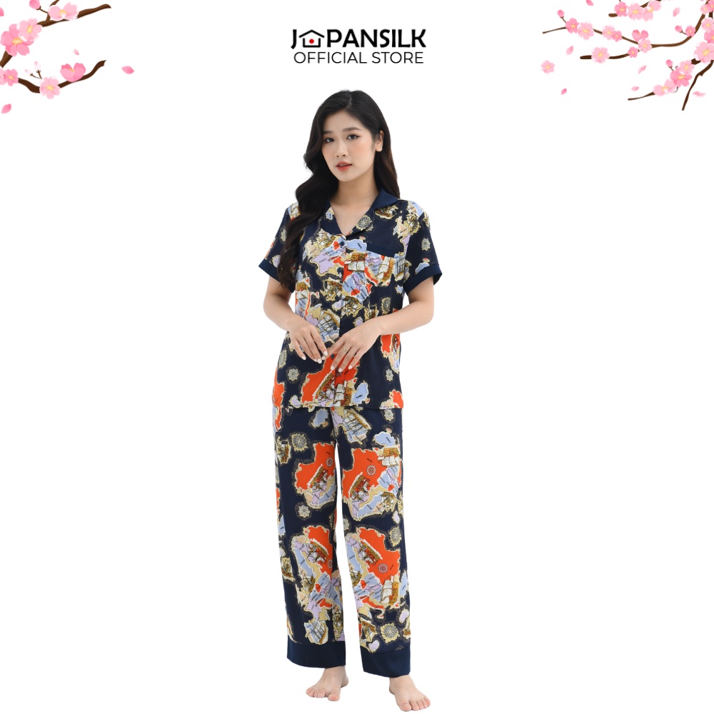 Bộ đồ ngủ Bigsize Pijama lụa Nhật cao cấp JAPANSILK, ngắn tay quần dài màu sắc trung tính sang trọng CD074