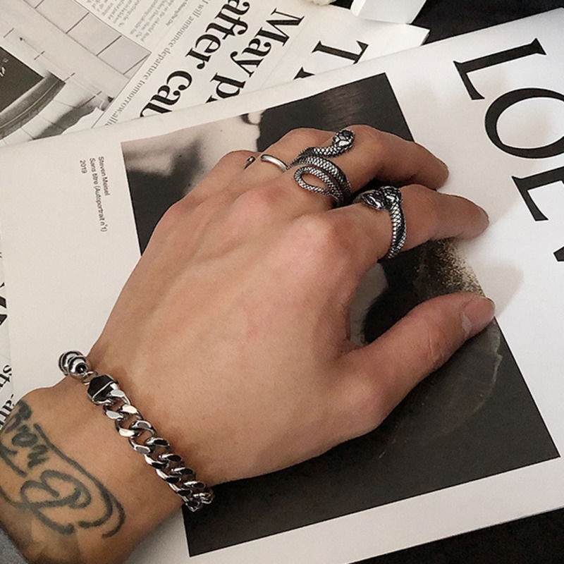 Nhẫn Thép Titan Hình Rắn Phong Cách hip hop Cổ Điển Cá Tính Thời Trang Cho Nam