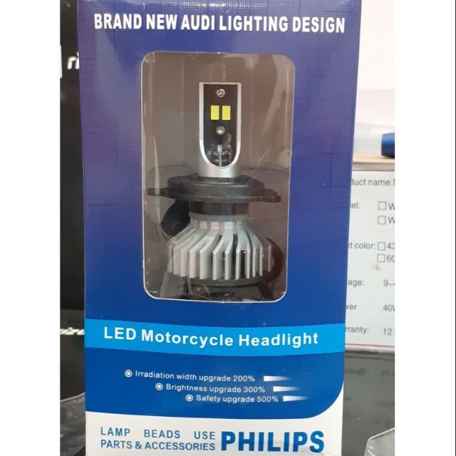 Đèn pha led 4 tim Philip 60W siêu sáng dùng điện máy và điện bình xe máy ô tô