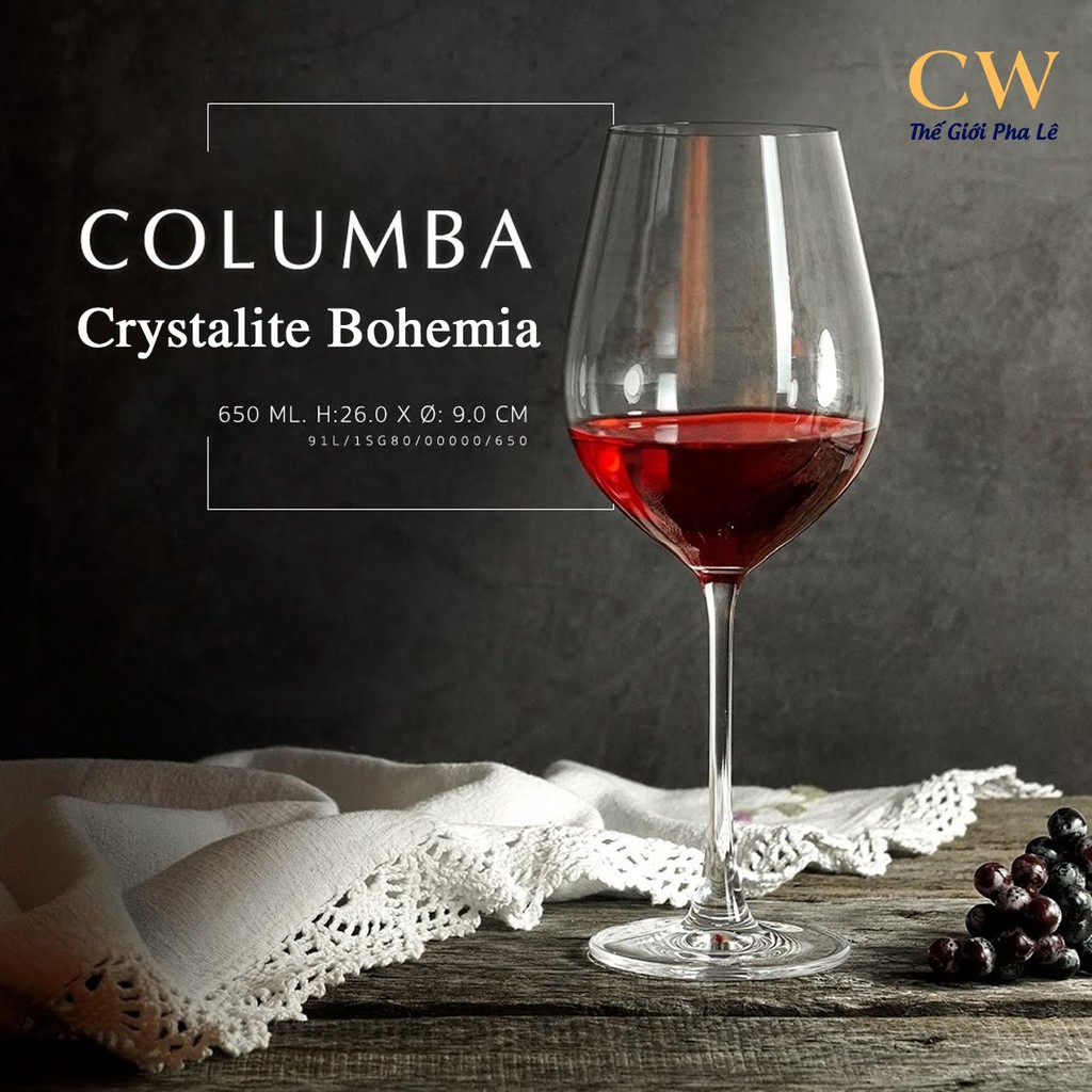 Ly Rượu Vang Đỏ Pha Lê Tiệp Chính Hãng Crystalite Bohemia Columba Cao Cấp 650ml