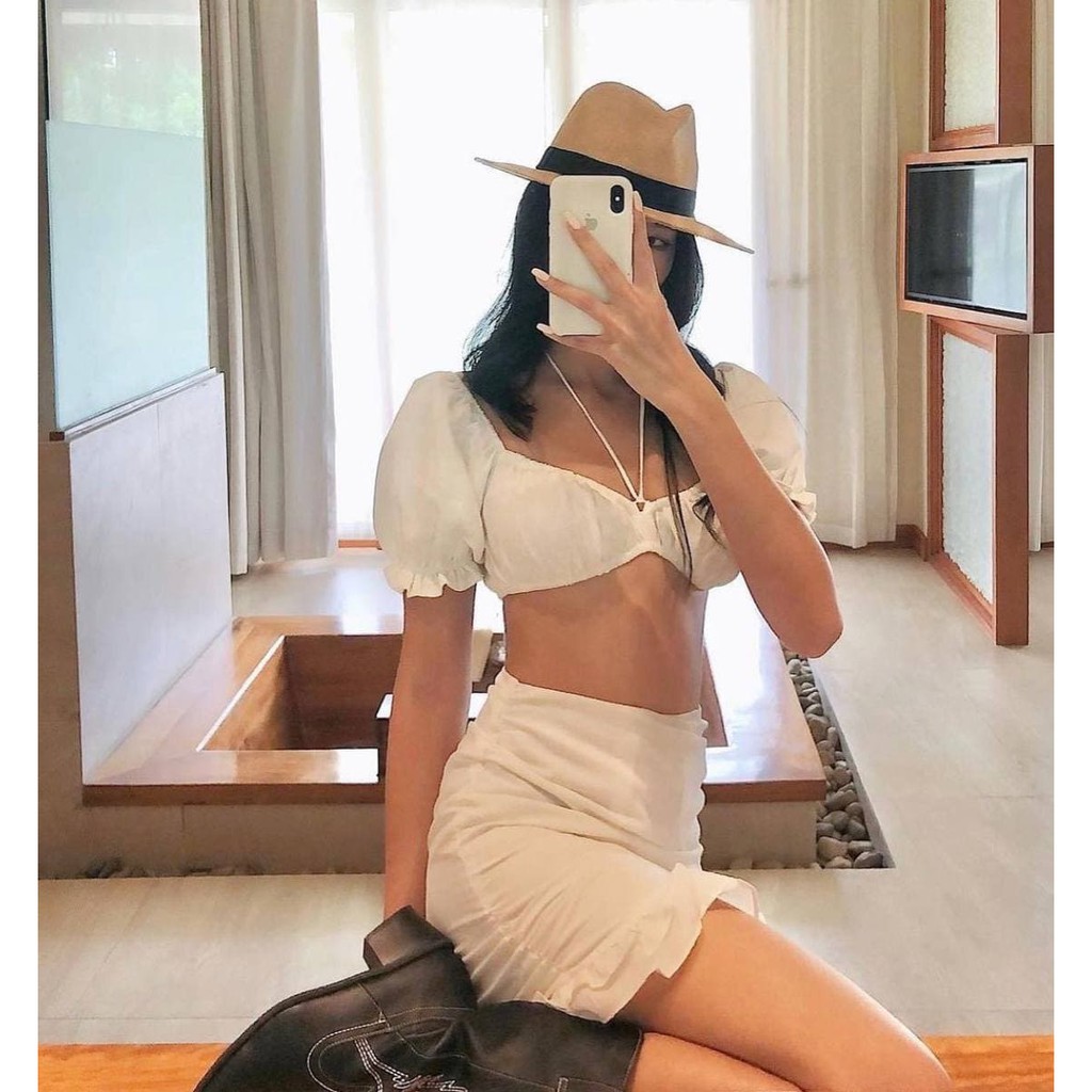 Áo Croptop Dây Cổ Màu TRẮNG (Mặc 2 Kiểu)
