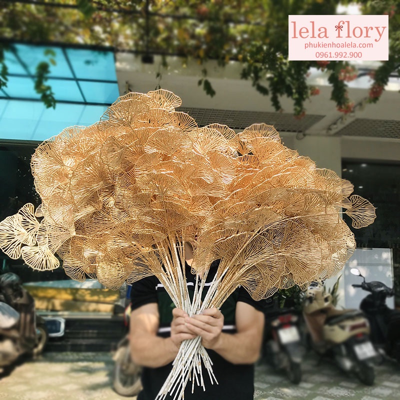 Cành quạt vàng gold - HOG0007.03 Cành vàng lá ngọc trang trí, decor nhà cửa Tết 2022