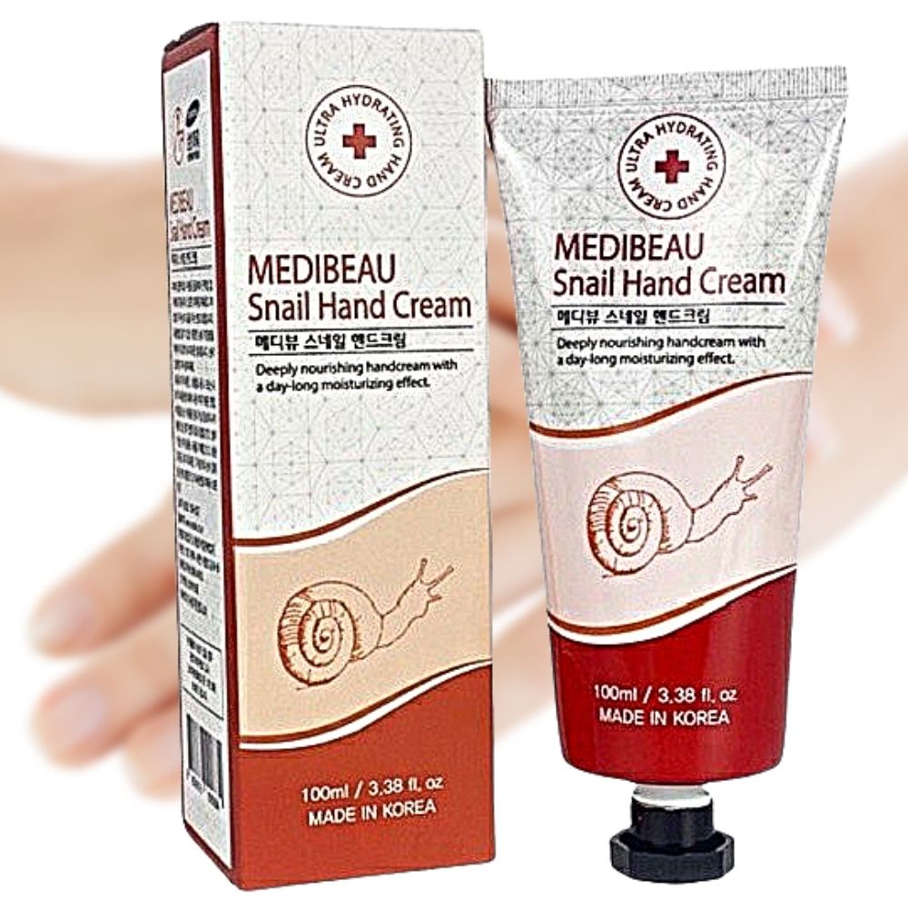 Kem Dưỡng Da Tay Ốc Sên Medibeau Snail Hand Cream Hàn Quốc, Tuýp 100ml, Giúp Da Trắng Sáng, Ngừa Nứt Nẻ.