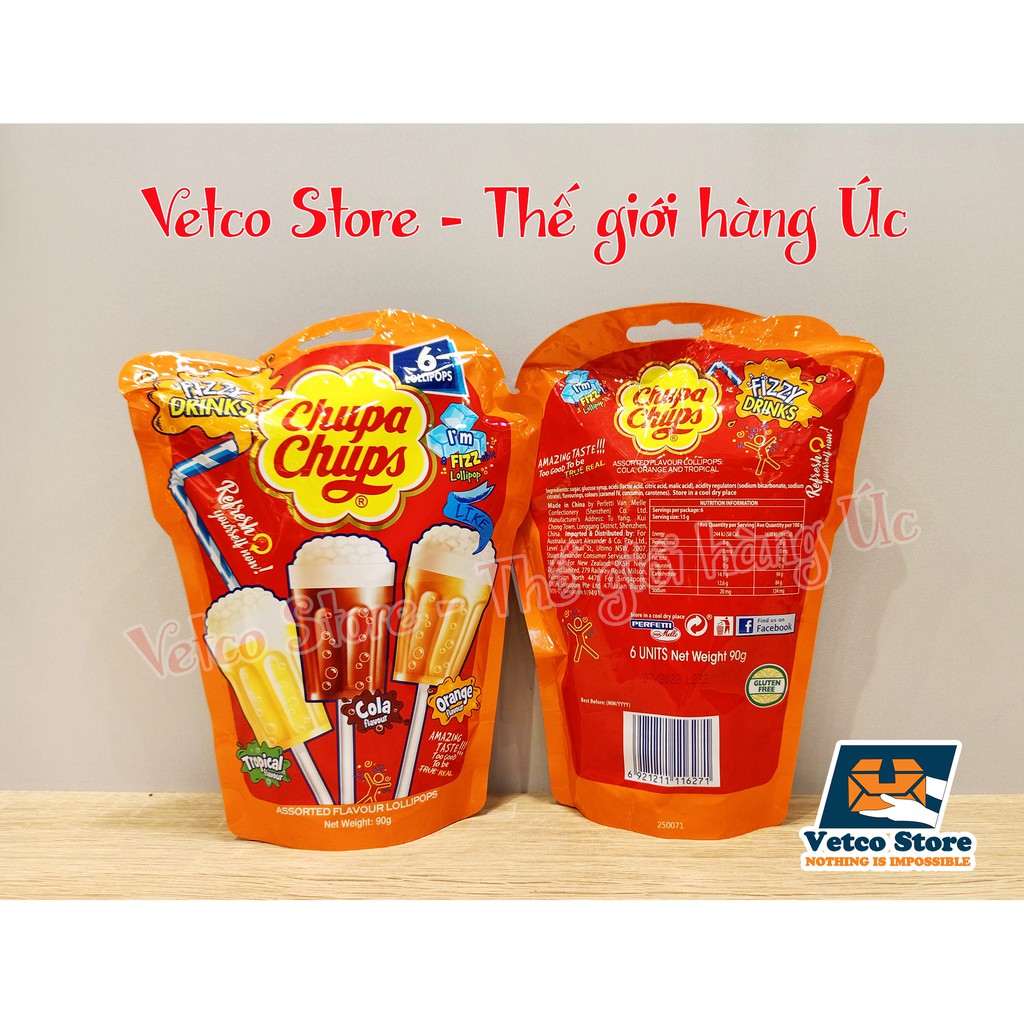 Kẹo Chupa Chups Úc Hình Ly Bia Nhiều Hương 90g (Bịch 6 Cây)