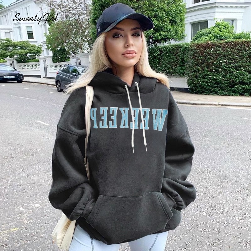 Áo Hoodie Tay Dài Có Túi In Chữ Thời Trang 2022 Cho Nữ