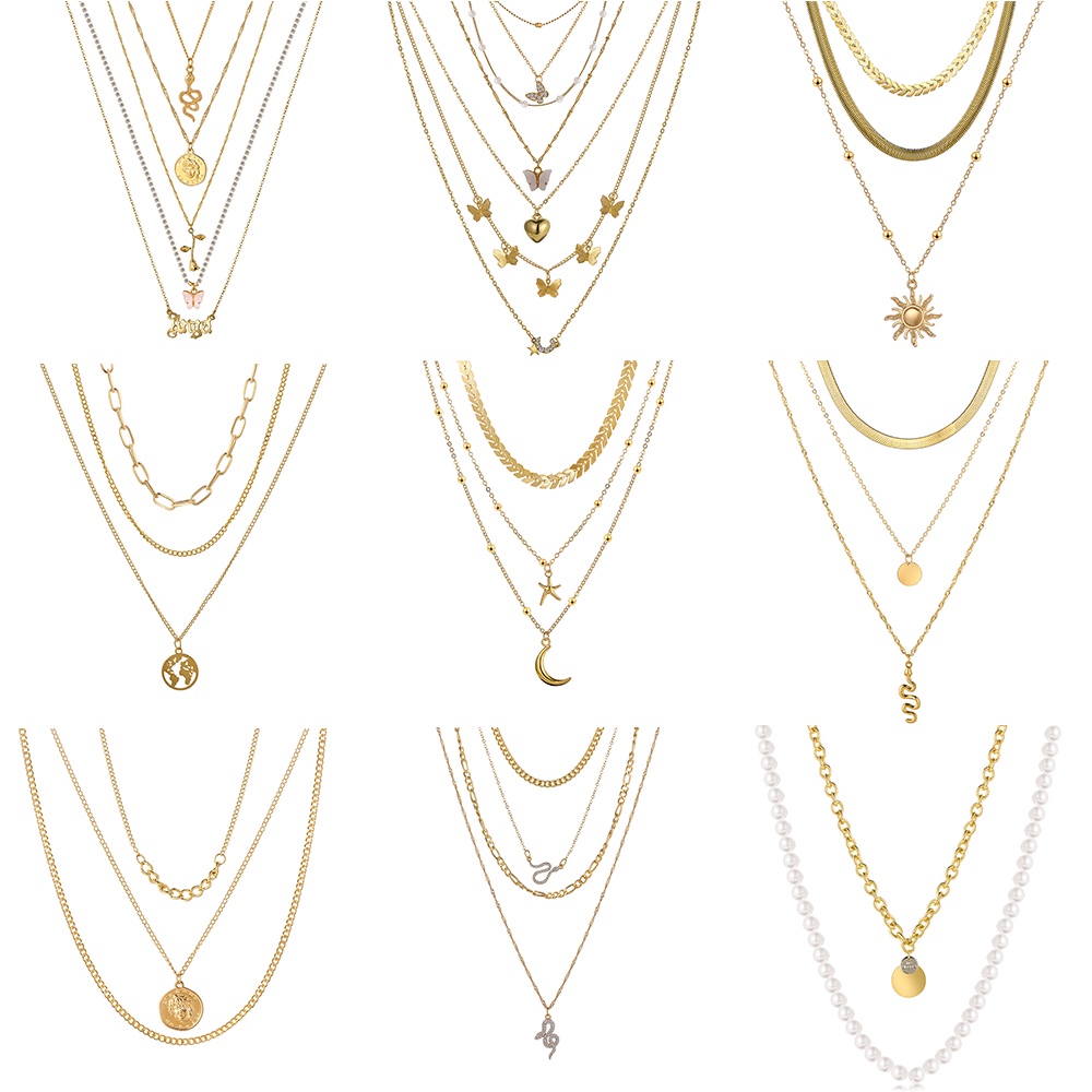 iF YOU Vòng cổ nhiều lớp mặt hình trái tim/ bướm/ mặt trăng thời trang cho nữ