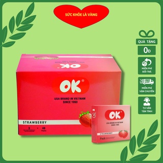 Bao cao su OK hương dâu – Hộp lớn 144 cái (hộp 3 cái x 48 hộp nhỏ) - Giá rẻ - Hàng Việt Nam Chất Lượng Cao.
