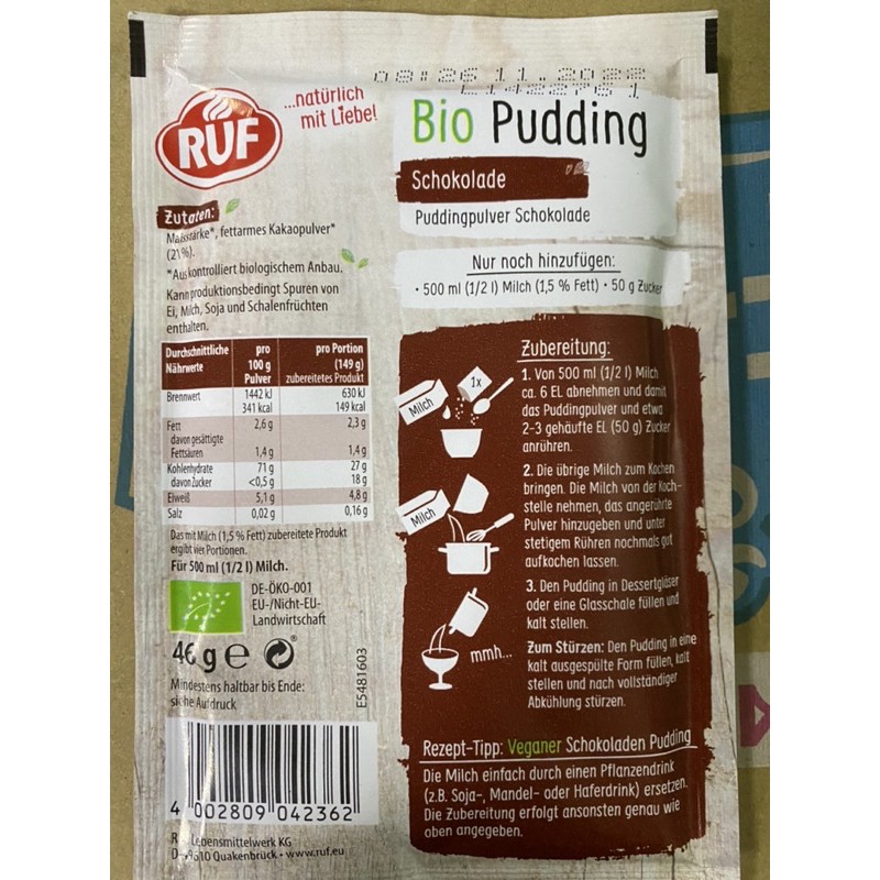 Bột làm pudding vani hữu cơ Bio Ruf 40g (Đức)