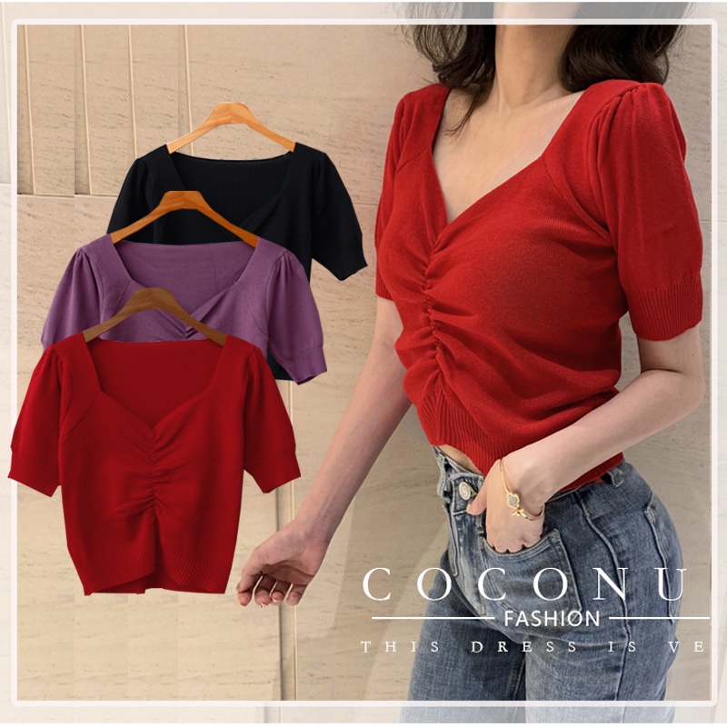 Áo Dệt Kim Cổ V Thanh Lịch Cho Nữ