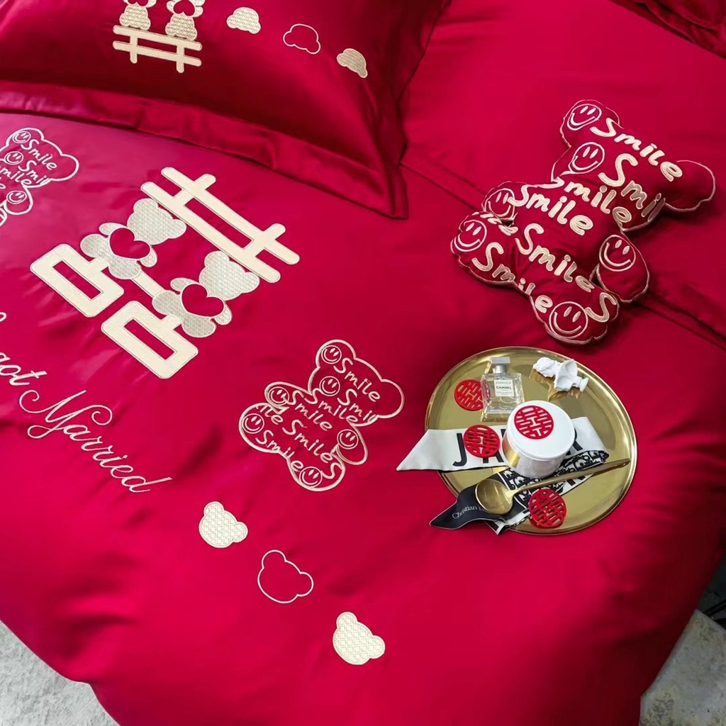 Bộ Chăn Ga Gối 7 Món Lụa Thêu THIÊN NGA  siêu Đẳng Cấp -> Mẫu Cưới Mới Nhất 2022