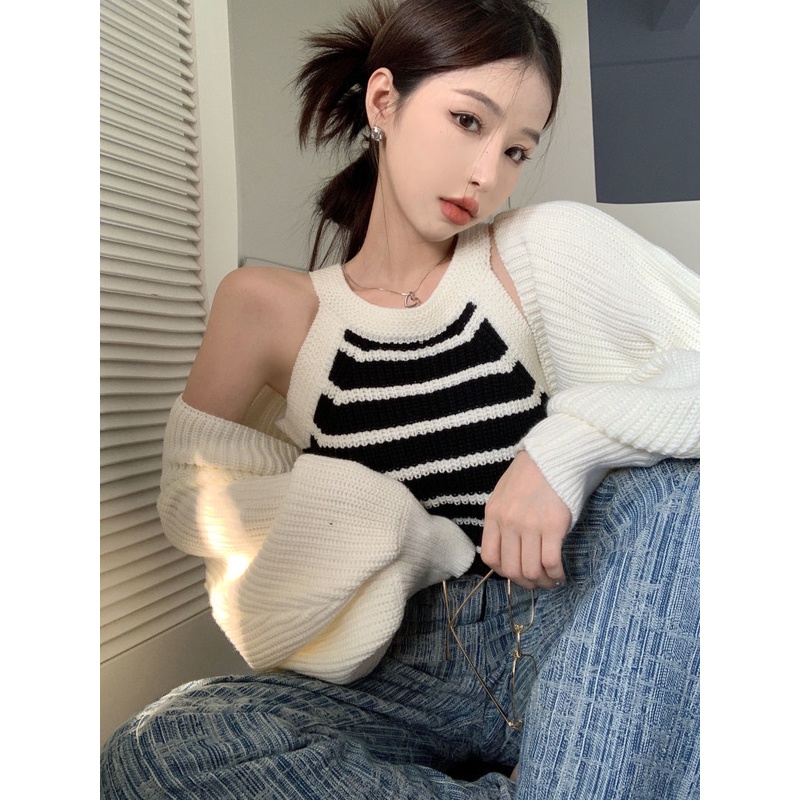 Áo Sweater Dệt Kim Tay Dài Dáng Ngắn Thời Trang Mùa Thu Cho Nữ