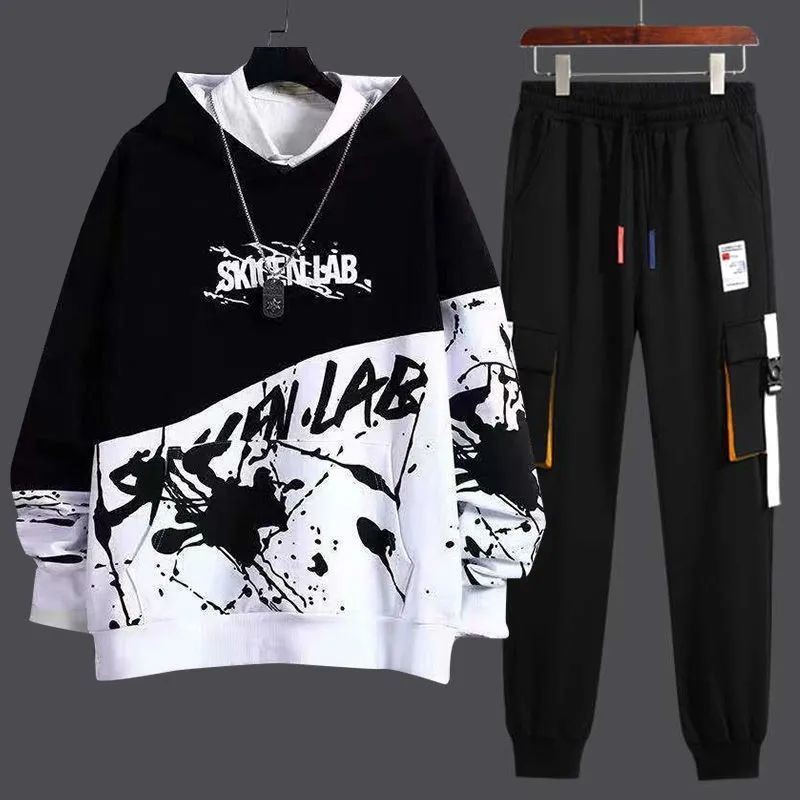 Bộ đồ thể thao áo hoodie tay dài + quần dài dáng rộng thời trang dành cho nam