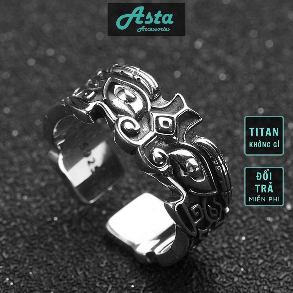 Nhẫn nam nữ tròn Asta Accessories màu bạc thời trang chất Titan đẹp đơn giản không gỉ - Nhẫn Yang Ring