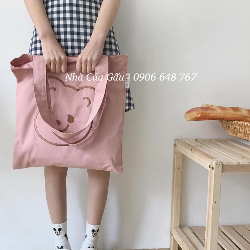 Túi xách tote vải hình gấu đẹp, dễ thương quá chừng