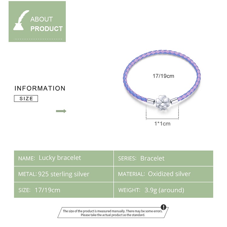 Vòng Đeo Tay Bamoer SCB214-17 Bằng Bạc 925 Màu Tím Với Mặt Vòng Có Thể Điều Chỉnh Trang Sức Thời Trang Cho Nữ