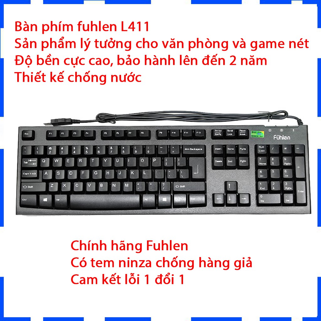 Bàn phím fuhlen L411 dây USB Màu đen Tem Ninza Chính hãng Bảo hành 2 năm
