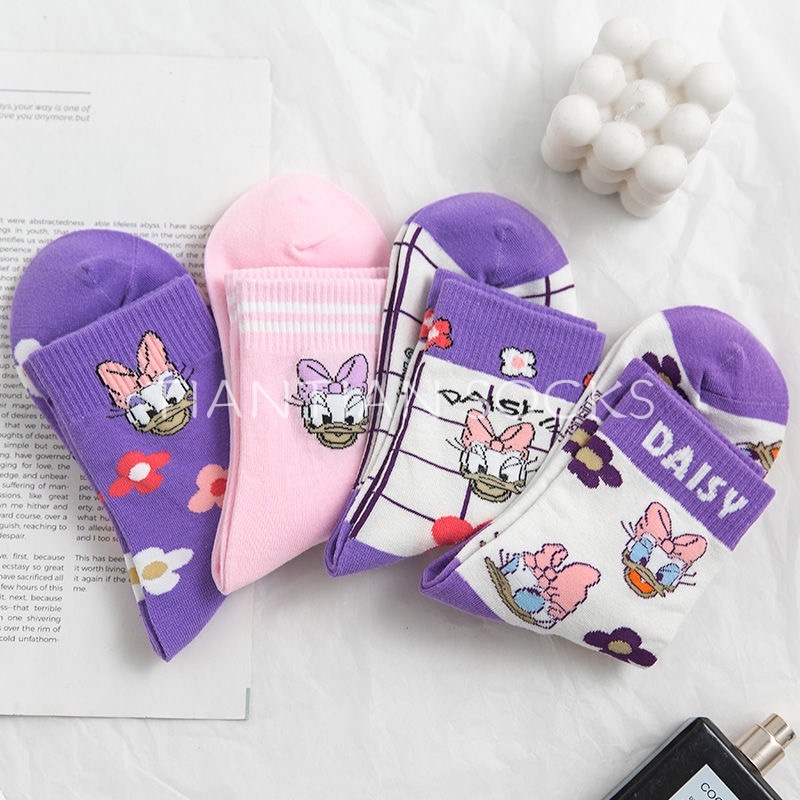 Disney Vớ Cotton Cổ Vừa In Họa Tiết Hoạt Hình Phong Cách Hàn Quốc Dễ Thương T138