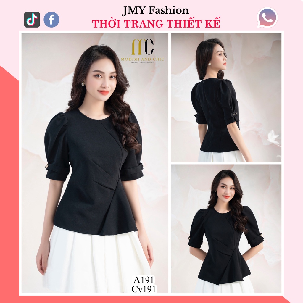 A191, CV191 Set áo đen, chân váy xếp ly trắng công sở basic trẻ trung - MC