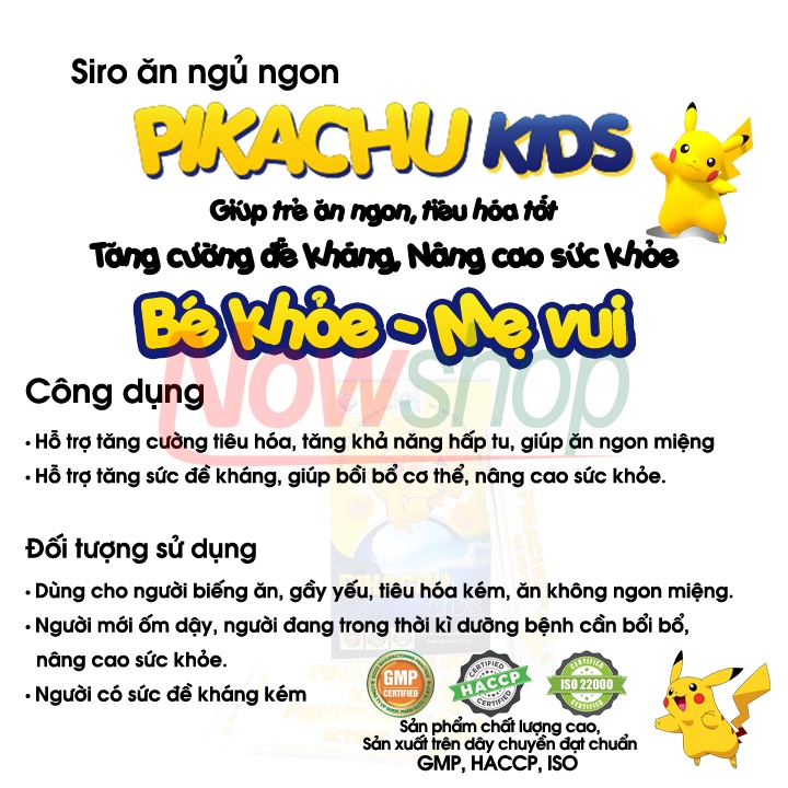 Siro Ăn Ngon Giúp Tăng Cường Tiêu Hóa Tăng Sức Đề Kháng Nâng Cao Sức Khỏe Phát Triển Trí Não Cho Trẻ Em Pikachu Kids