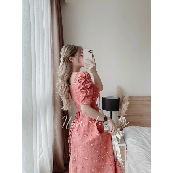 Đầm thời trang nữ mặc đi chơi chất lụa hoạ tiết hoa tay búp ngắn xếp ly ngực có mút 3 màu