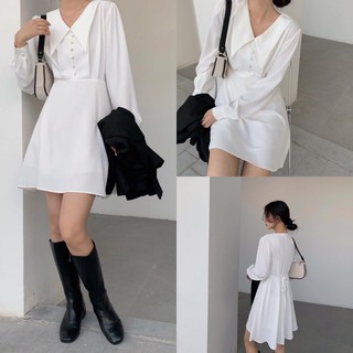 Đầm tay dài cổ V nút bọc