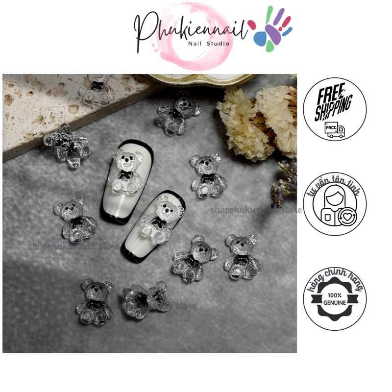 Charm gấu trong suốt siêu hot làm nail gắn móng
