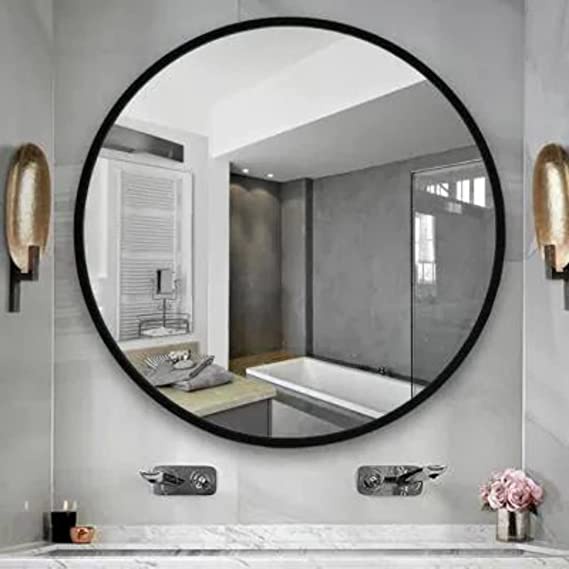 Gương soi Kibath hình tròn khung sắt sơn tĩnh điện màu đen KT KB-235