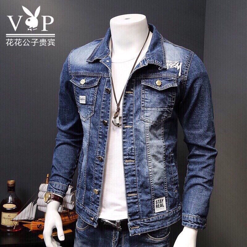 [Hàng Chuẩn Shop] Áo Khoác Jean Nam Màu Xanh Có Cổ CHất Jean Co Dãn Cao Cấp Siêu Bền Đẹp, Áo Khoác Bò - Áo khoác jeans