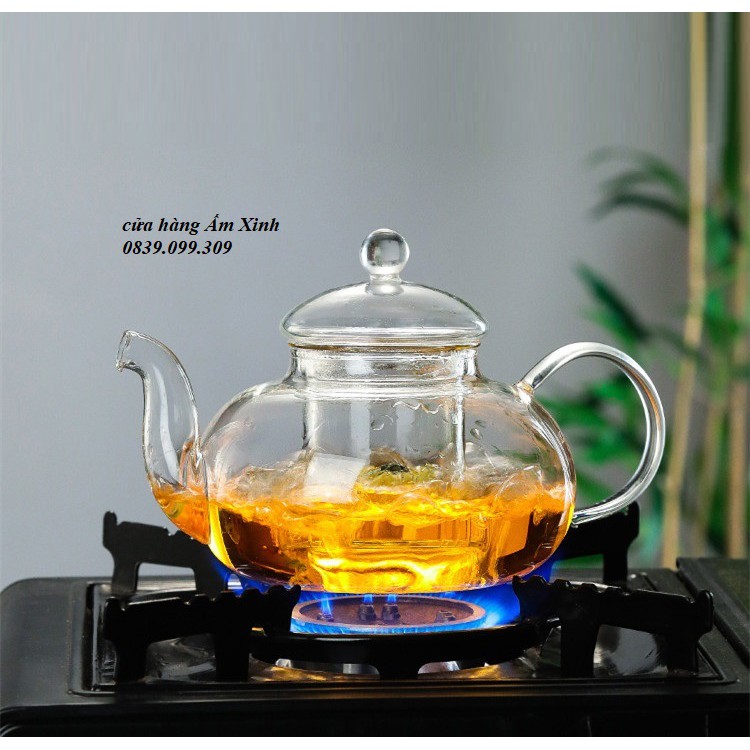 Ấm Thủy Tinh Pha Trà Có Lõi Lọc Có Thể Đun Trên Bếp