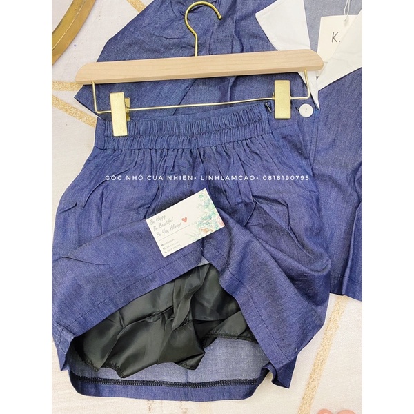 Set Denim Áo Croptop Vest Chân Váy Chữ A Có Quần Trong (ẢNH THẬT+VIDEO)