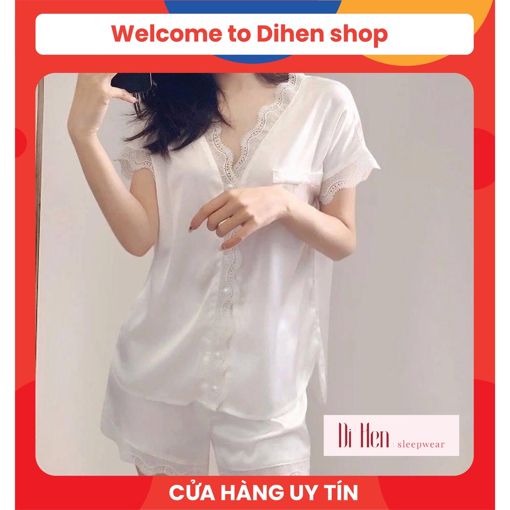 Bộ đồ ngủ đùi ren trơn - Quần áo mặc nhà nữ -Lụa Latin cao cấp - Hàn Quốc- Mềm mịn, thoáng mát, sang trọng- Dihen3129