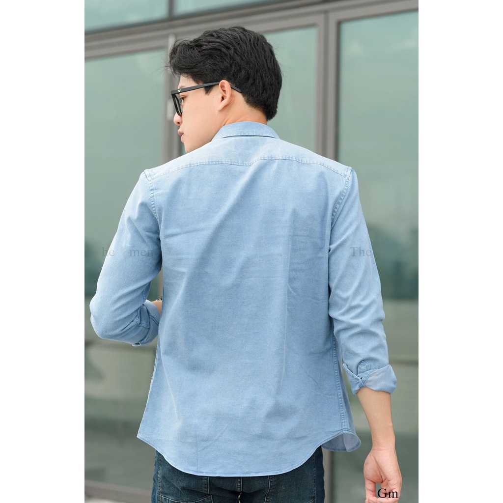 Ảnh Thật Sơ Mi Nam chất liệu Jean Denim, Túi Ngực, Tay dài, Dáng xuông, Hàng cao cấp,thích hợp mọi thời tiết.