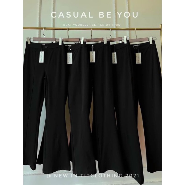 Quần ống loe hack dáng chất tuyết mưa / quần ống vẩy Black Casual Pants