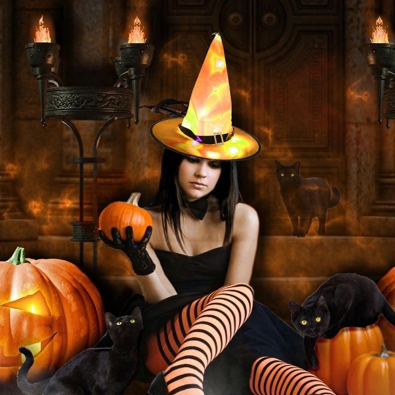 Mũ Phù Thủy Phát Sáng Đa Năng Trang Trí Tiệc Halloween Cho Bé