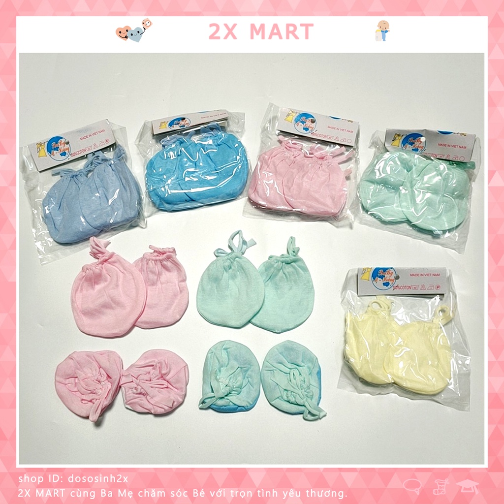 Bao tay chân cho bé sơ sinh vớ trẻ em dây rút baby Minh Hoàng cotton đơn màu 2X MART