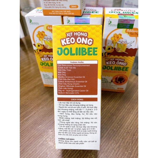 Xịt họng keo ong JOLIIBEE - Keo ong nhập khẩu từ ITALYA - Giảm viêm họng, ho do thời tiết, ho kéo dài, hôi miệng