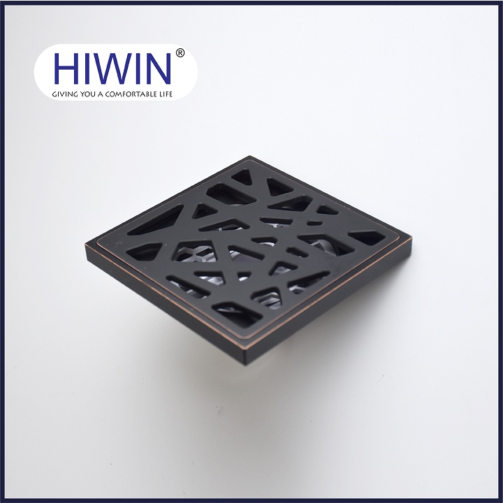 Phễu thoát sàn ngăn mùi hôi thoát nước nhanh đồng mạ đen kích thước 100x100mm HIWIN FD-1415B